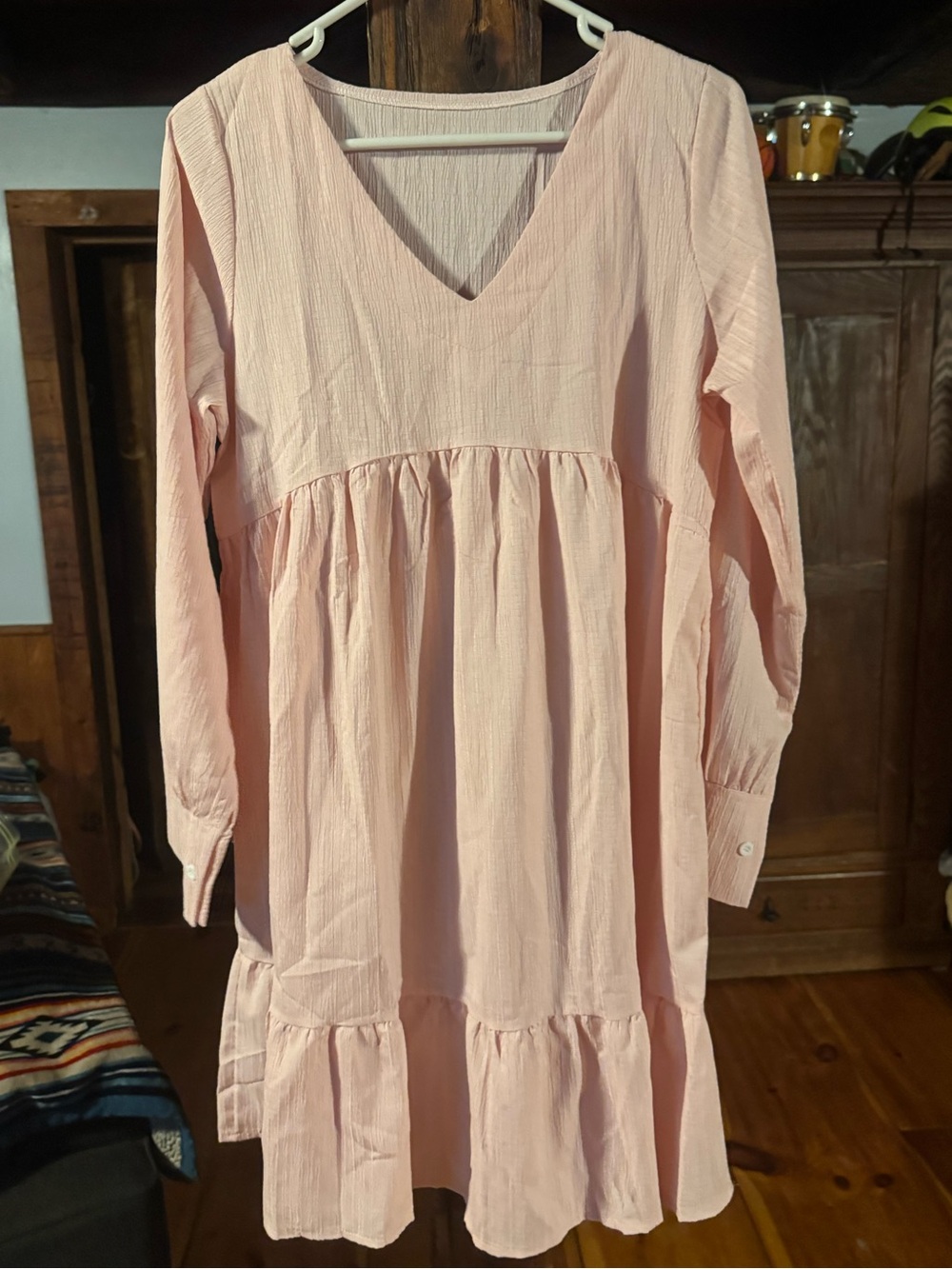 Source Unknown Light Pink V-Neck Tiered Mini Dress